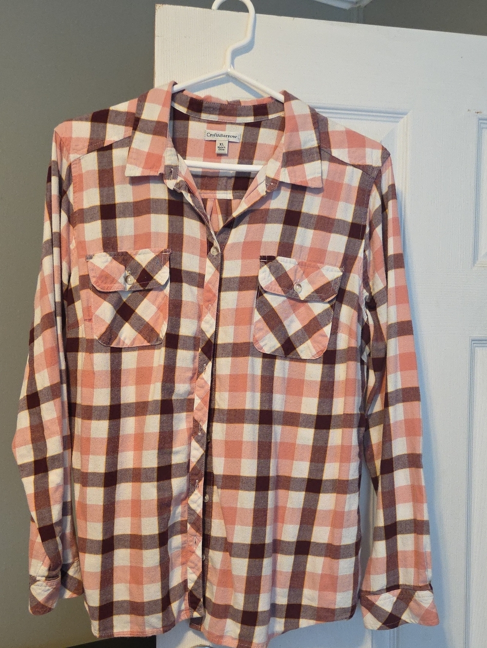 croft & barrow Pink and Brown Plaid Button-Front Shirt